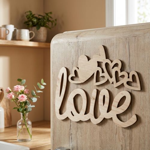 Širdelės "Love" medinė apdaila natūrali su magnetu dekoravimo ženklu 20,5/25cm 6 vnt | Floristik24.lt