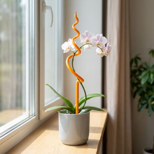 Orchidėjų kuolas, plastikinis, oranžinis, laipiojimo priemonė orchidėjoms, aukštis 64 cm | Floristik24.lt