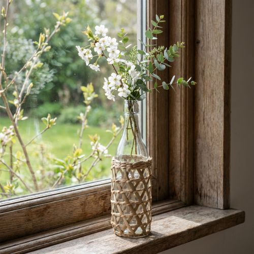 Deco buteliukas stiklinis stiklinis buteliukas puošia pinti Ø9.5cm H31cm | Floristik24.lt
