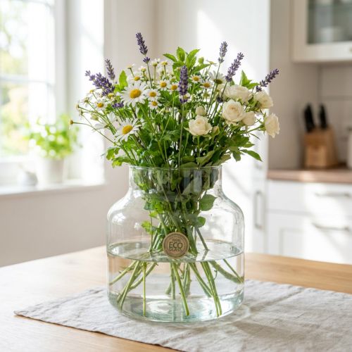 daiktų Stiklinė vaza, apvali, didelė, 100 % perdirbto stiklo, H20, Ø17 cm