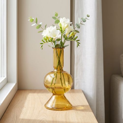 Mini vaza geltono stiklo vaza gėlių vazos stiklas Ø8cm H16,5cm | Floristik24.lt