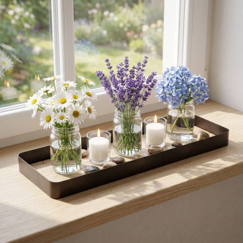 daiktų Dekoratyvinis padėklas metalinis medis metalinis padėklas medinis pagrindas 40x13x3cm