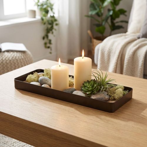 Dekoratyvinis padėklas metalinis medis metalinis padėklas medinis pagrindas 34,5×11×3cm | Floristik24.lt
