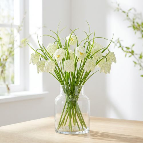 Šaškių lentos gėlės Fritillaria dirbtinės baltos, žalios 40cm 12 vnt | Floristik24.lt