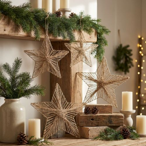 Star Jute Natural Rustic Poinsettia 30cm 4vnt | Floristik24.lt