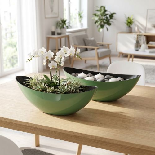 Modernus žalias pusmėnulio dubuo iš plastiko 39 cm - universalus dekoravimui - 2 vnt | Floristik24.lt