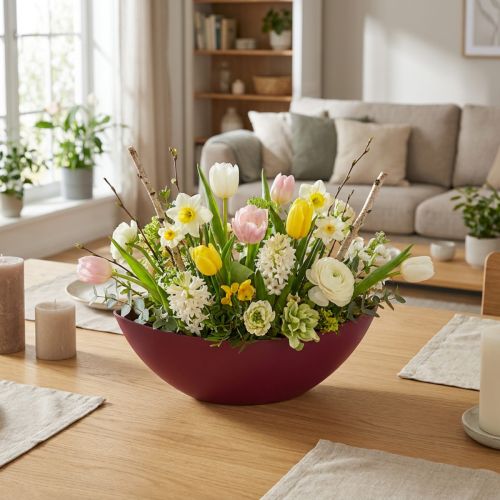 Modernus pusmėnulio dubuo tamsiai raudonas iš plastiko 39 cm - universalus dekoravimui - 2 vnt | Floristik24.lt