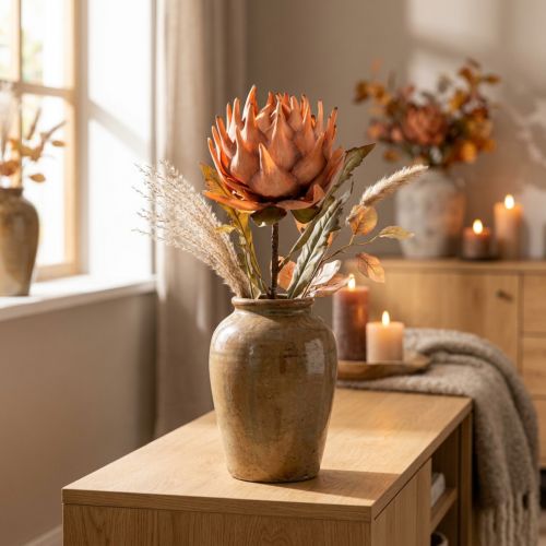Artišokų dirbtinė gėlė rudeninė oranžinė sausa išvaizda Ø15cm 73cm | Floristik24.lt