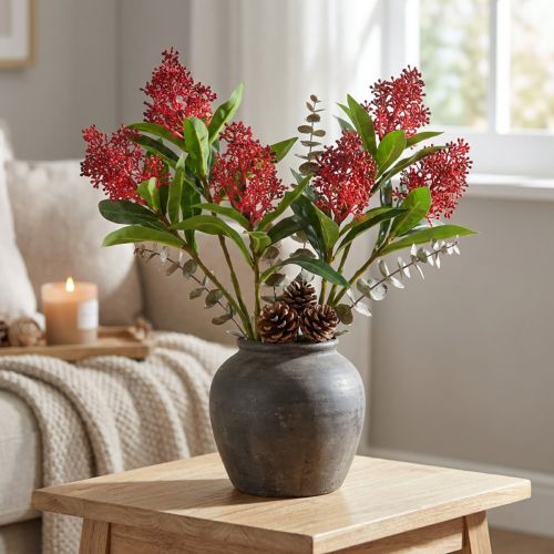 Dirbtinės gėlės Raudona Skimmia japonica Skimmie 45cm 2vnt | Floristik24.lt