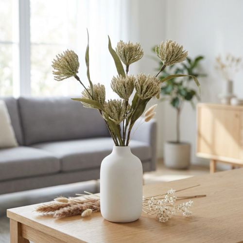 Dirbtinė gėlė su 6 žiedais, smėlio spalvos žalia kekė po 3 H38cm | Floristik24.lt