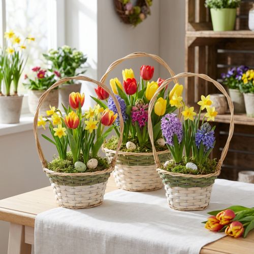 Gėlių krepšelis Henkel Natūrali žalia pilka balta Ø18–26 cm 3 vnt. rinkinys | Floristik24.lt