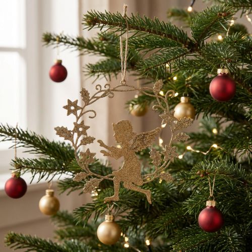Angelų vainikas, Kalėdų puošmena, angeliukas pakabinti, metalinis pakabukas Golden H14cm P15,5 | Floristik24.lt