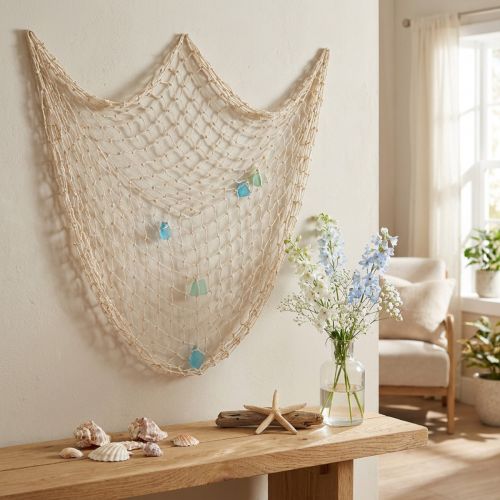 Jūrinės žvejybos tinklas, deko tinklas su kriauklėmis 100×120cm | Floristik24.lt