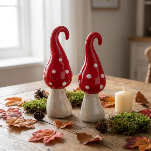Toadstool keraminiai dekoratyviniai grybai raudoni balti Ø5cm A15,5cm 2vnt | Floristik24.lt