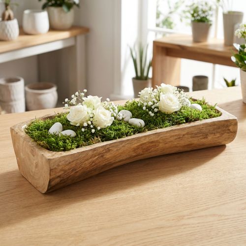 Medinė dekoracija su įduba, dekoratyvinis dubuo, medis, 40 × 13–16 cm × 6,5 cm | Floristik24.lt