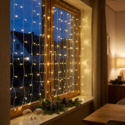 daiktų Šviesos užuolaida, 120 LED šviesos girlianda, šiltai balta, 100 × 180 cm