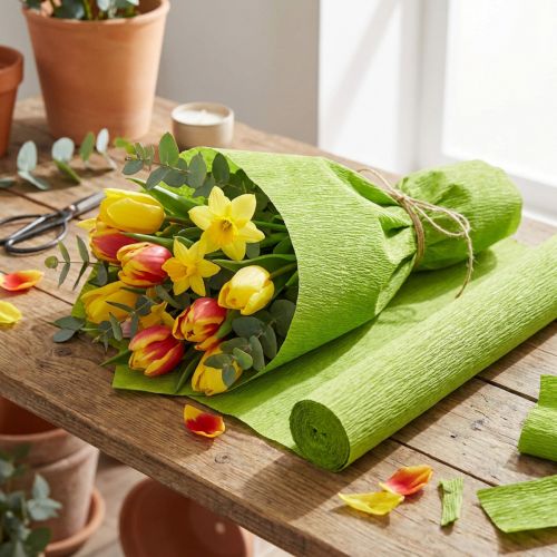 Gėlių krepinis popierius, žolės žalia, 50x250 cm | Floristik24.lt