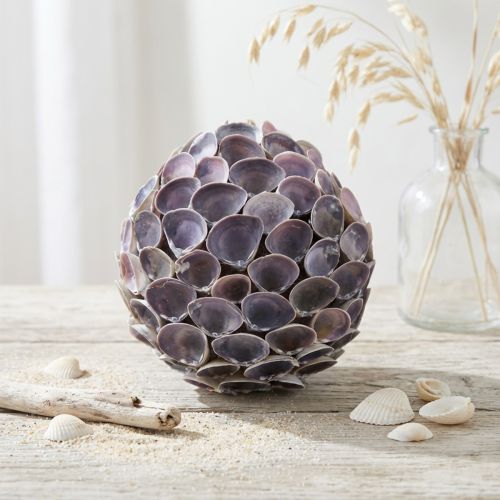 Kriauklių kamuoliukas Jūrinė dekoracija su kriauklėmis Deko kamuoliukas violetinis Ø12cm | Floristik24.lt