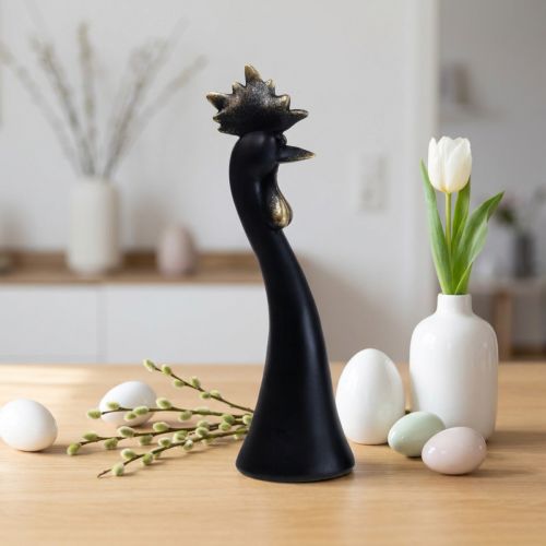 Velykų puošmena vištienos puošmena gaidys juodas auksas Ø9cm H29cm | Floristik24.lt
