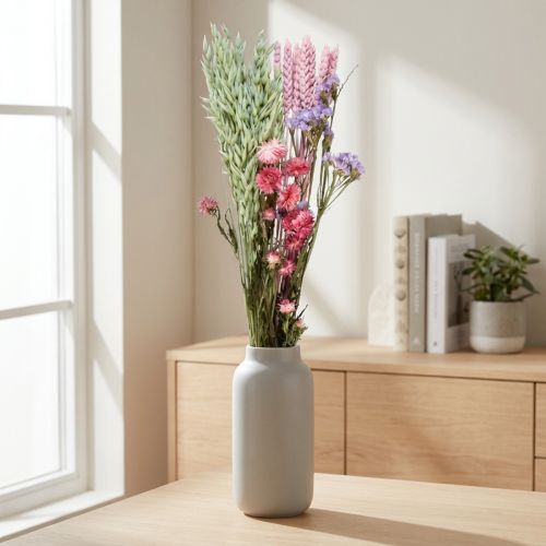 Džiovintų gėlių puokštė, rausvos jūros levandos, 58 cm, dekoratyvinė | Floristik24.lt
