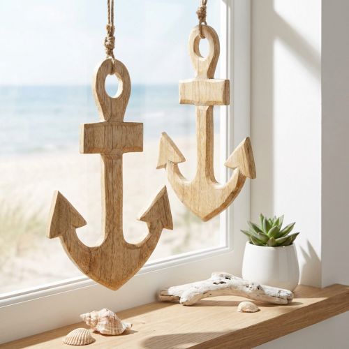daiktų Inkaro dekoravimo kabykla Maritime Wood Jute Natural 15x25cm 2vnt