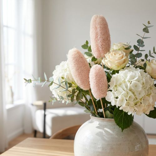 Didelė lufa ant pagaliuko, balinta, 25 vnt | Floristik24.lt