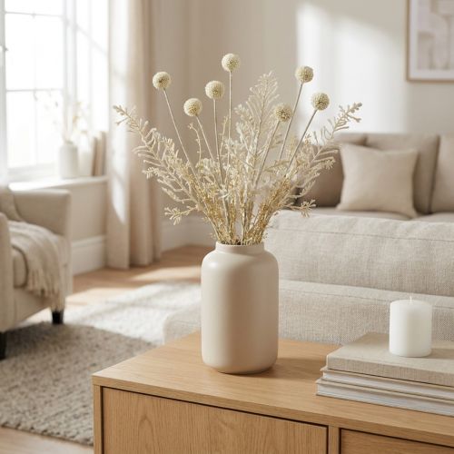Sausos žolės dirbtinės pampos žolės aliuminis kremas, smėlio spalvos H60cm | Floristik24.lt