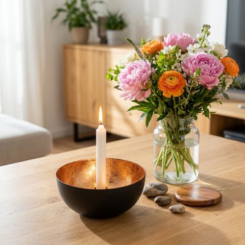 Juoda ir bronzinė žvakidė, kūginė žvakidė, Ø13cm, aukštis 6cm | Floristik24.lt