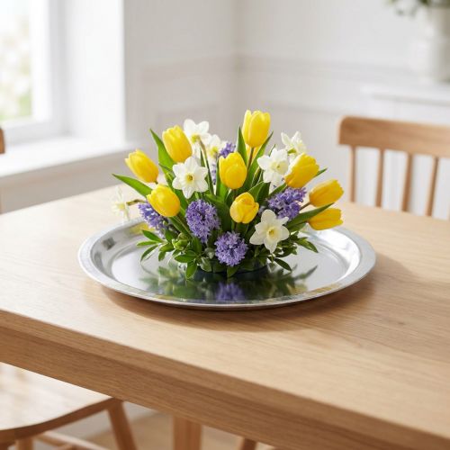 Dekoratyvinė plokštelė metalas sidabras blizgus Ø34cm H3cm | Floristik24.lt