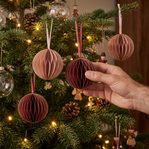 Koriniai kamuoliukai kalėdiniai bordo rožiniai Ø8cm 4vnt | Floristik24.lt