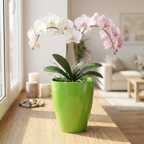 Orchidėjų vazonas blizgantis Ø12,5cm liepa 1 vnt | Floristik24.lt