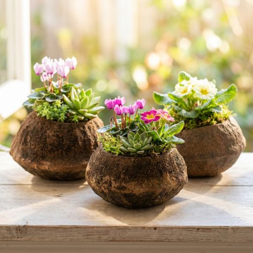 Rojaus riešutų augalų vazonas Natural Sapucaia Ø14cm H10cm 3 vnt. | Floristik24.lt