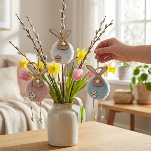 Kabykla zuikiai dekoratyvinė kabykla Velykų medžio pliušinis 26×7×2cm 6 vnt | Floristik24.lt