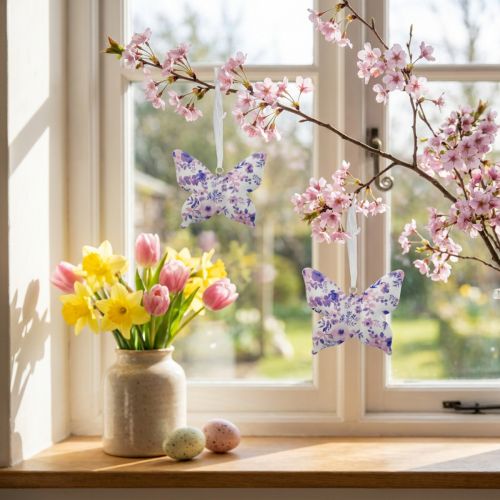 Deco butterflies metalinė deko kabykla violetinė 12×10cm 3vnt | Floristik24.lt
