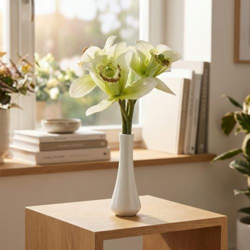 Dirbtinės orchidėjų dirbtinės gėlės vazoje balta/žalia 28cm | Floristik24.lt