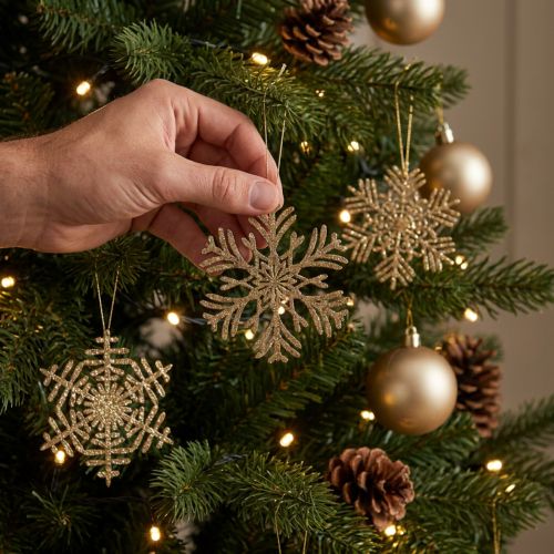 Deco pakabos medinės snaigės deco gold žieminės Ø10cm 9vnt | Floristik24.lt