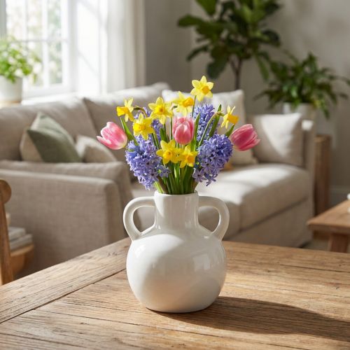 Keraminė vaza balta vaza su 2 rankenomis keraminė Ø7cm H11,5cm | Floristik24.lt