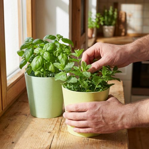 Popierinis vazonas, vazonėlis, žolelių vazonas mėlynas/žalias Ø15cm H13cm 4vnt. | Floristik24.lt