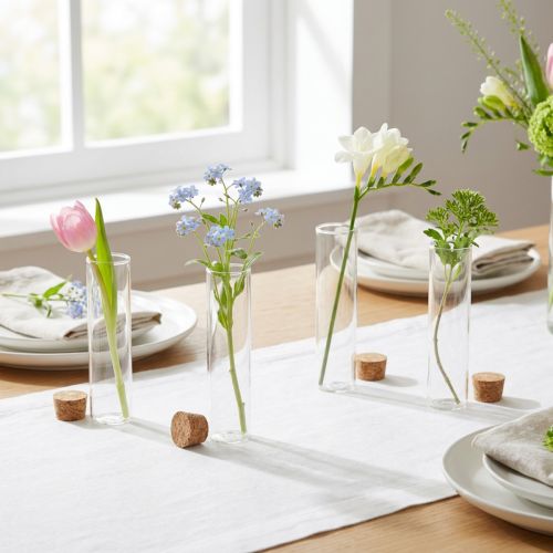 Mini vazos stiklinis mėgintuvėlis kamštinis dangtelis Ø4cm H12cm 6vnt | Floristik24.lt
