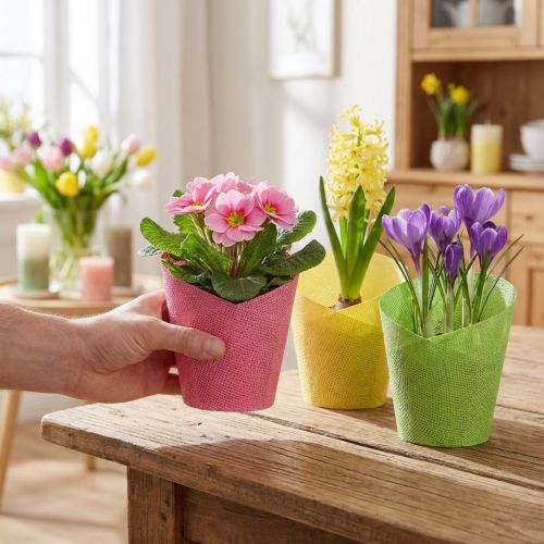 Popierinis vazonas augalams austas rausva geltona žalia Ø9cm A18cm 9vnt | Floristik24.lt