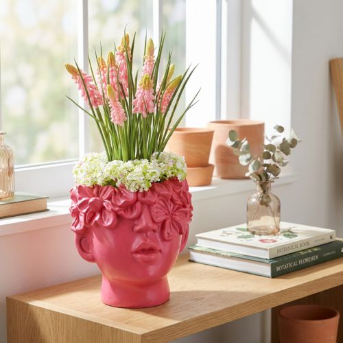 Plant Head Polyresin Bust Planter Rožinė 13,5×13×14cm | Floristik24.lt