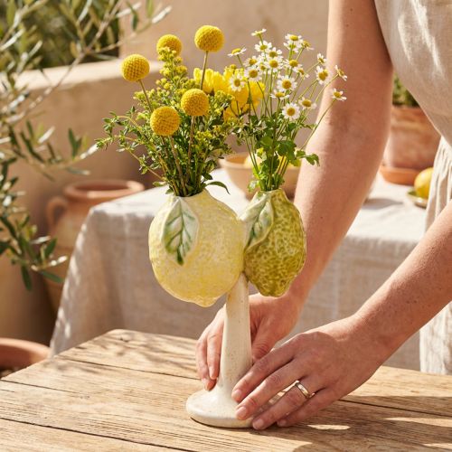 Keraminė citrininė vaza Viduržemio jūros regiono stalo dekoracija, aukštis 22 cm | Floristik24.lt