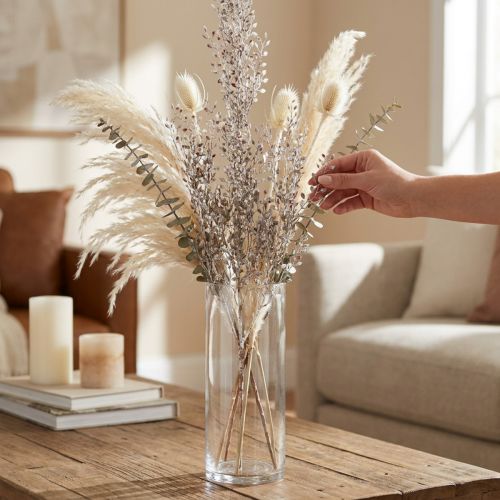 Deco šakelė raudona balta skalbta 64cm Dirbtinis augalas kaip tikras! | Floristik24.lt