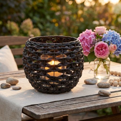 Pintas arbatinės žvakidės laikiklis, juodas ir rudas, vasariška dekoracija, Ø31cm, aukštis 25cm | Floristik24.lt