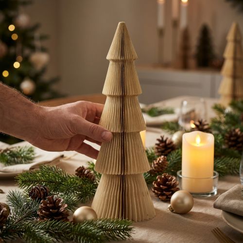 Popierinė Kalėdų eglutė Fir Tree Small Cream Gold H30cm | Floristik24.lt