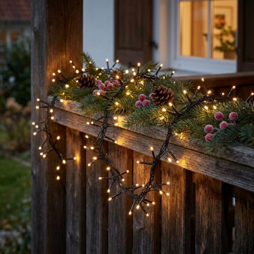 daiktų LED šviesos grandinėlė lauke 288er 2,4m juoda/šilta balta