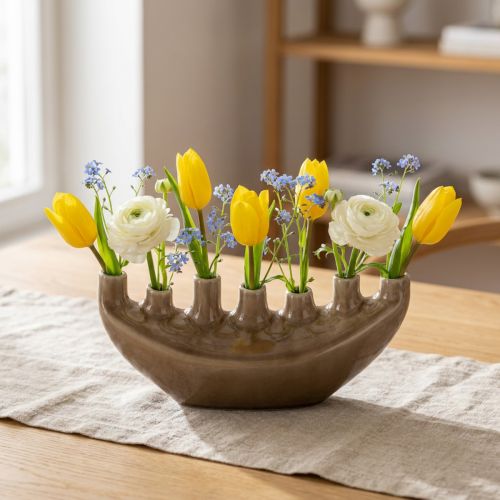 Dekoratyvinė Vaza Valtis Keraminė Vaza Ruda 23×8,5cm H11cm | Floristik24.lt