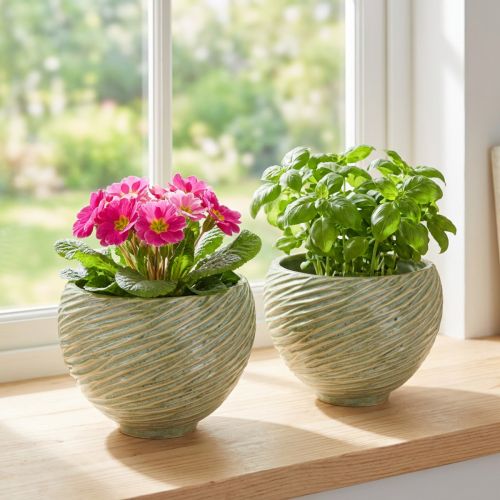 Sodinamosios dekoratyvinis dubuo keraminis žalios spalvos Ø15cm H11cm 2vnt | Floristik24.lt