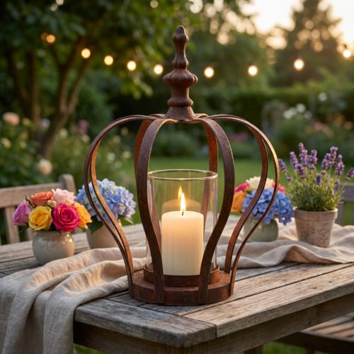 Lantern Crown Brown Rust su žvakių stiklu Ø14cm H18cm | Floristik24.lt