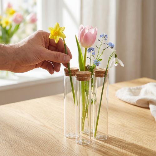 Mėgintuvėlis dekoratyvinė vaza kamštiniu dangteliu Ø4cm H18cm 6 vnt | Floristik24.lt